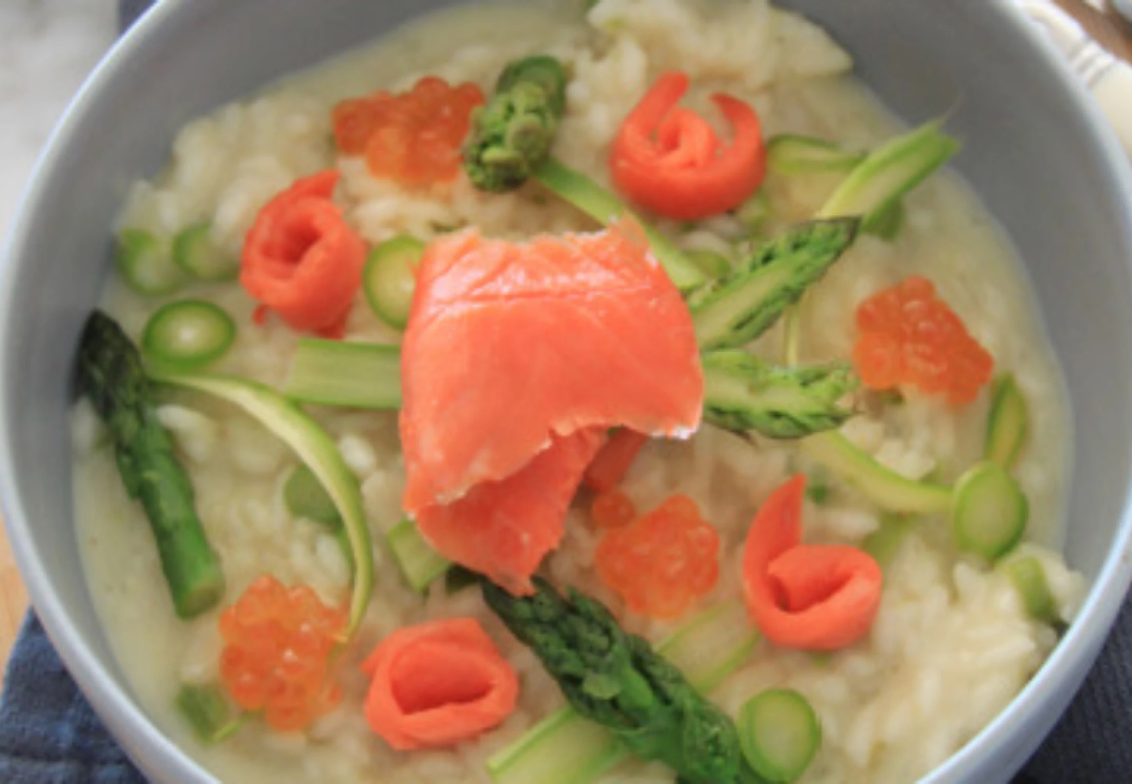 Creamy Risotto with Wild Alaska Smoked Salmon, Goat Cheese, and Asparagus