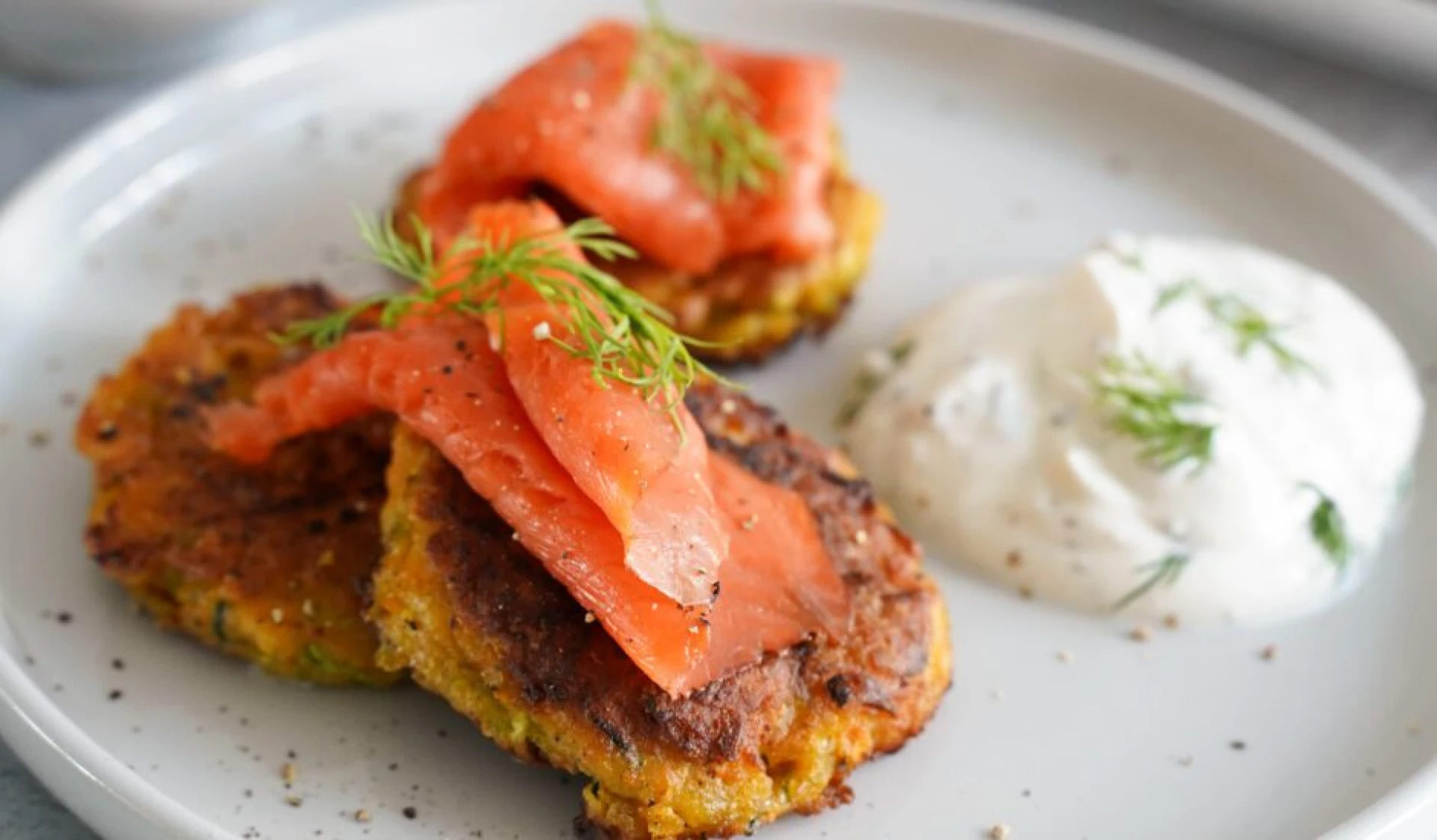 Sweet Potato and Zucchini Pancakes with Wild Alaska Smoked Salmon