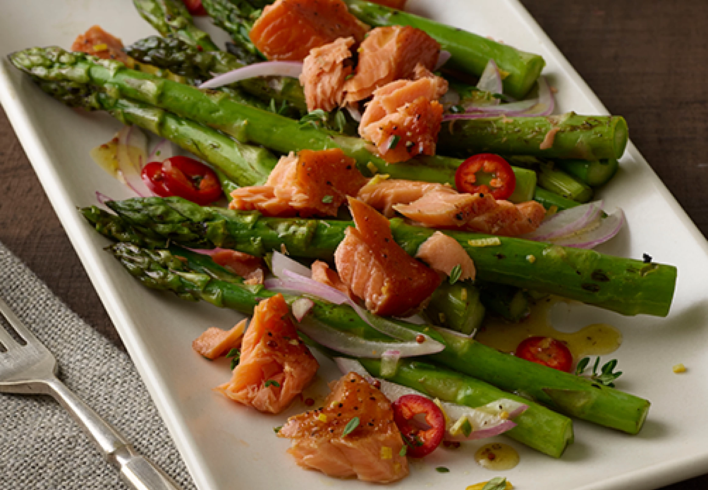 Roasted Asparagus with Smoked Salmon and Pickled Onions