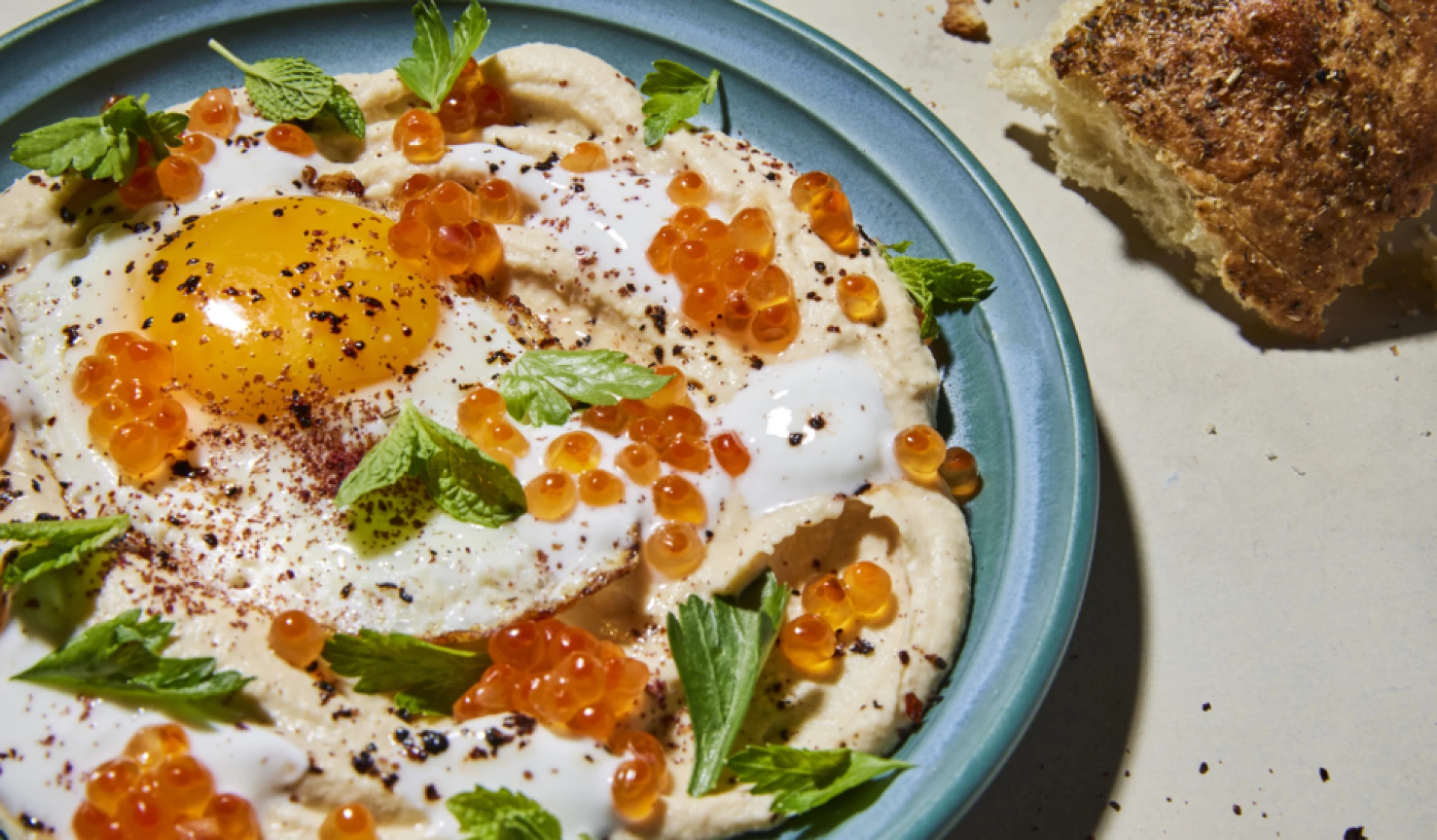 Hummus and Eggs with Alaska Salmon Roe