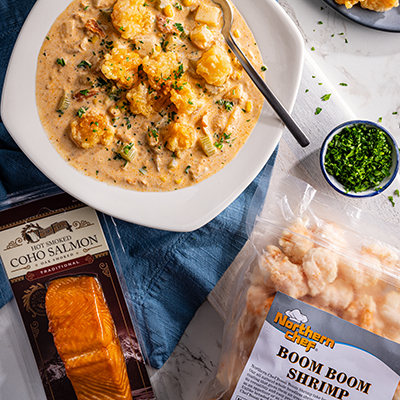 Smoked Salmon Chowder with Shrimp | Echo Falls Seafoods
