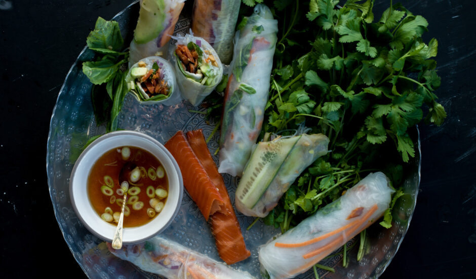 Fresh Rolls with Smoked Alaska Salmon & Basil | Echo Falls Seafoods